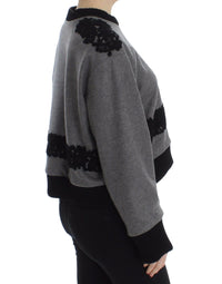 Dolce & Gabbana Gray Black Lace Wool Cashmere Women's Sweater