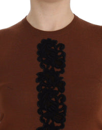 Dolce & Gabbana Brown Wool Black Lace Vest Sweater Women's Top