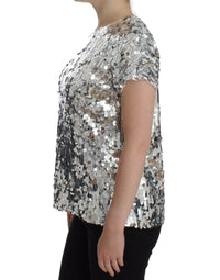 Dolce & Gabbana Silver Sequined Crewneck Blouse T-shirt Women's Top