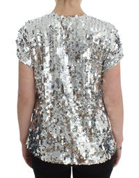 Dolce & Gabbana Silver Sequined Crewneck Blouse T-shirt Women's Top