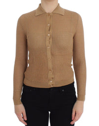 Dolce & Gabbana Beige Knitted Cotton Polo Cardigan Women's Sweater