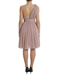 Dolce & Gabbana Pink One Shoulder Pleated Lame Tulle Women's Dress