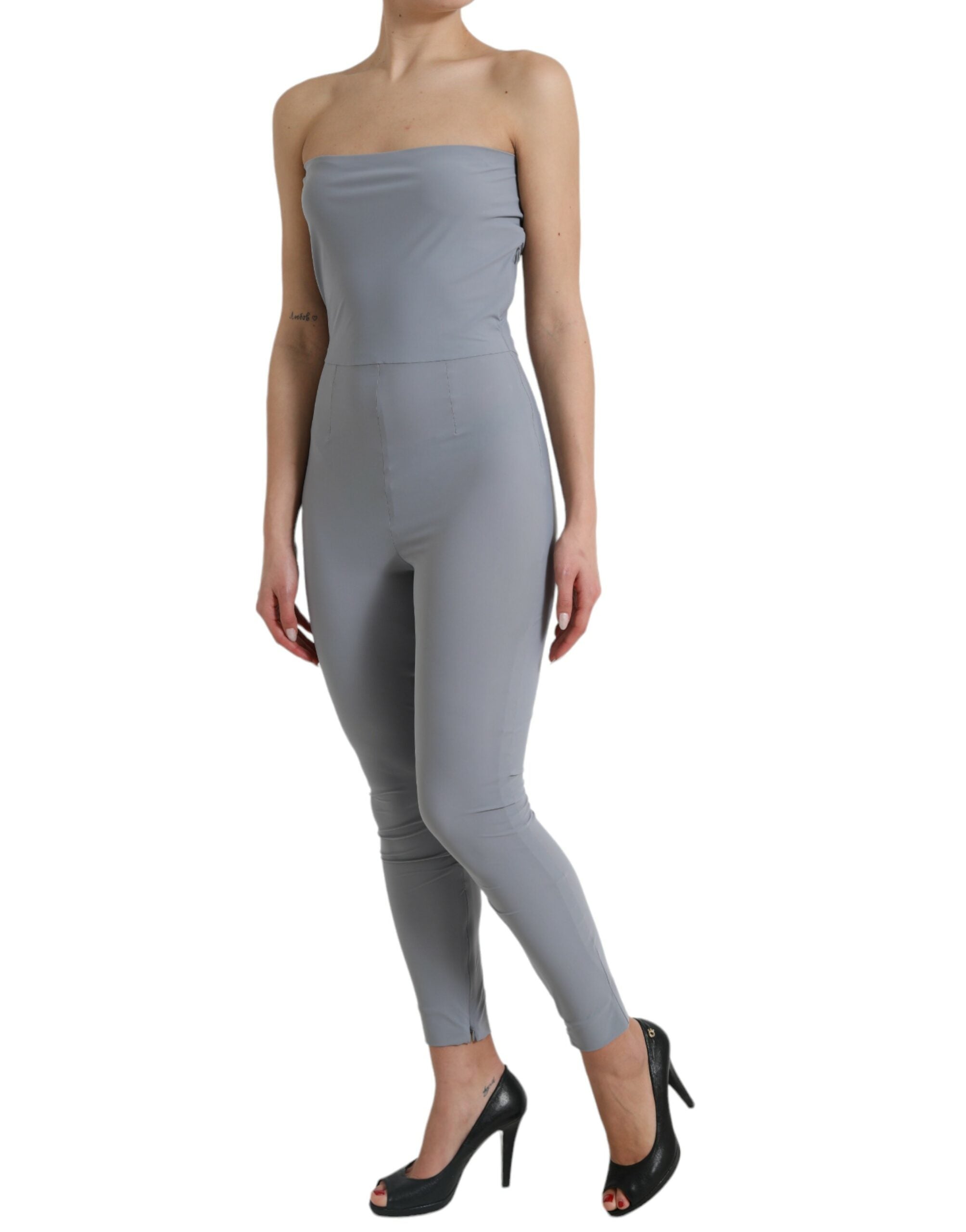 Dolce & Gabbana Dolce & Gabbana Gray Nylon Strapless Bodycon Jumpsuit Women's Dress