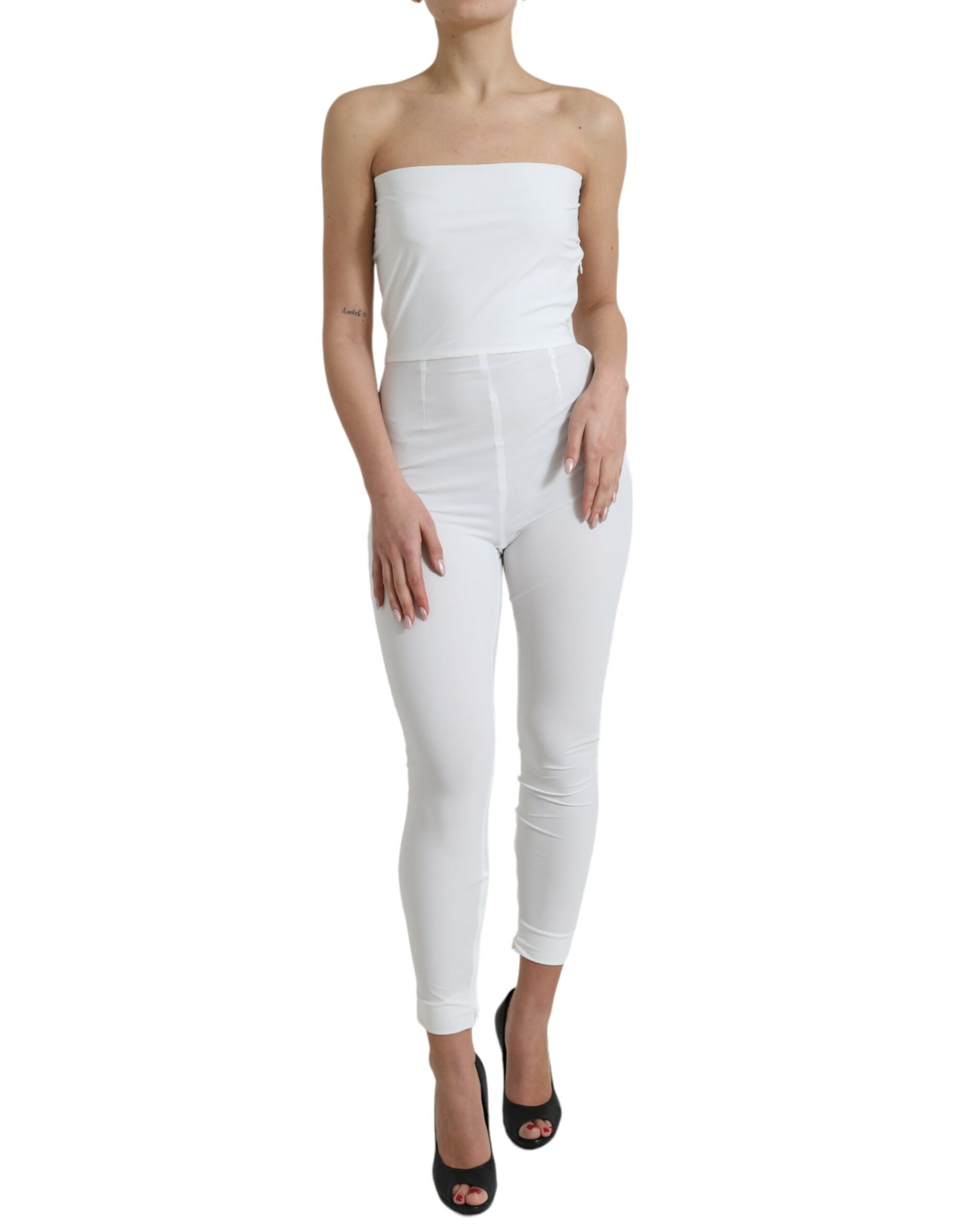 Dolce & Gabbana Dolce & Gabbana White Nylon Strapless Bodycon Jumpsuit Women's Dress