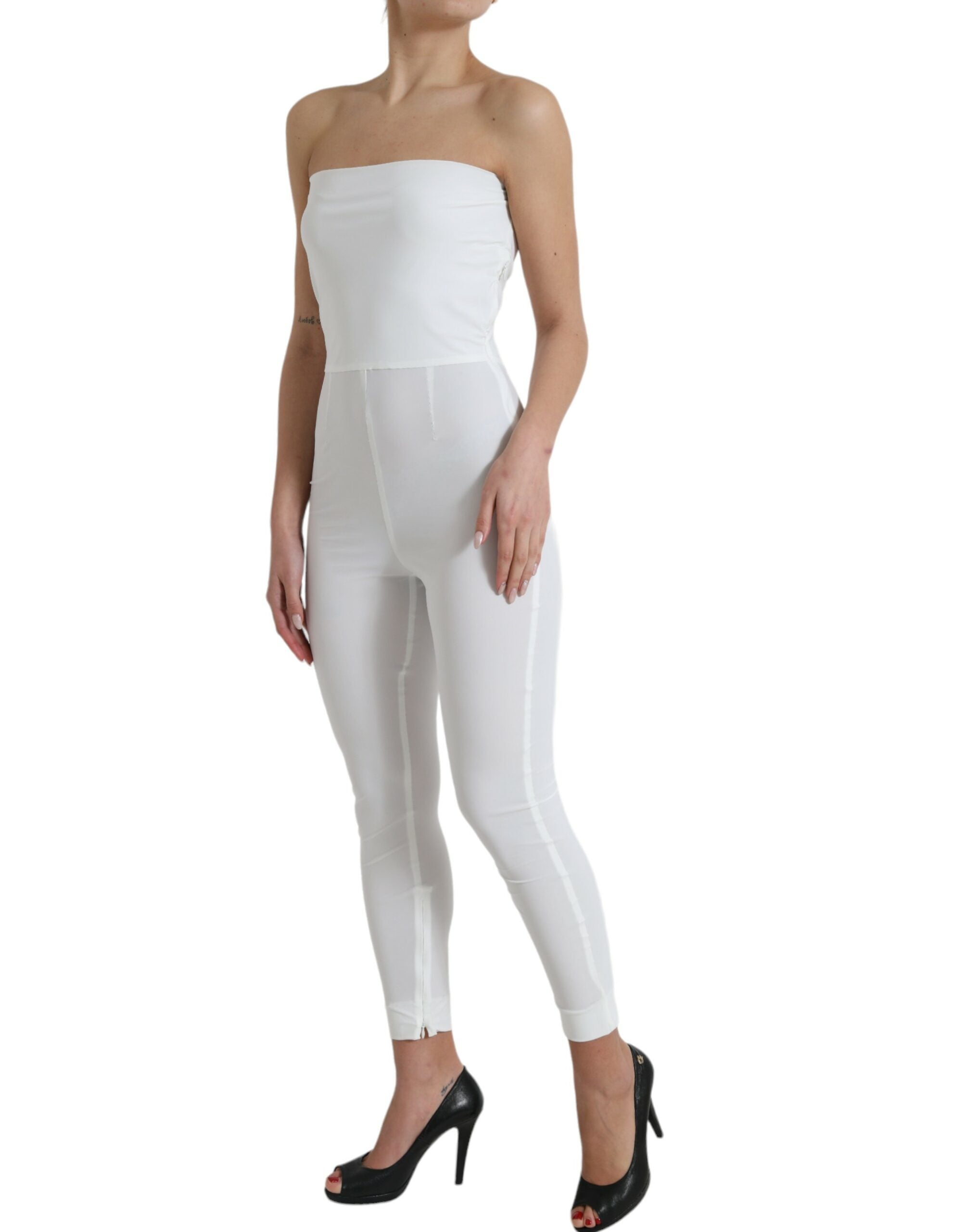 Dolce & Gabbana Dolce & Gabbana White Nylon Strapless Bodycon Jumpsuit Women's Dress