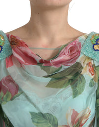 Dolce & Gabbana Blue Floral Print Tiered Long Maxi Women's Dress