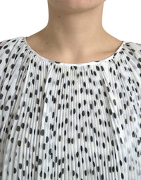Dolce & Gabbana White Polka Dot A-line Pleated Maxi Women's Dress