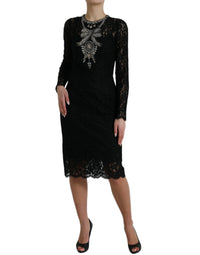Dolce & Gabbana Black Lace Crystal Embellished Sheath Women's Dress