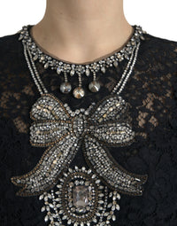 Dolce & Gabbana Black Lace Crystal Embellished Sheath Women's Dress