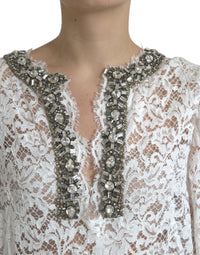 Dolce & Gabbana White Lace Crystal Embellished Shift Women's Dress