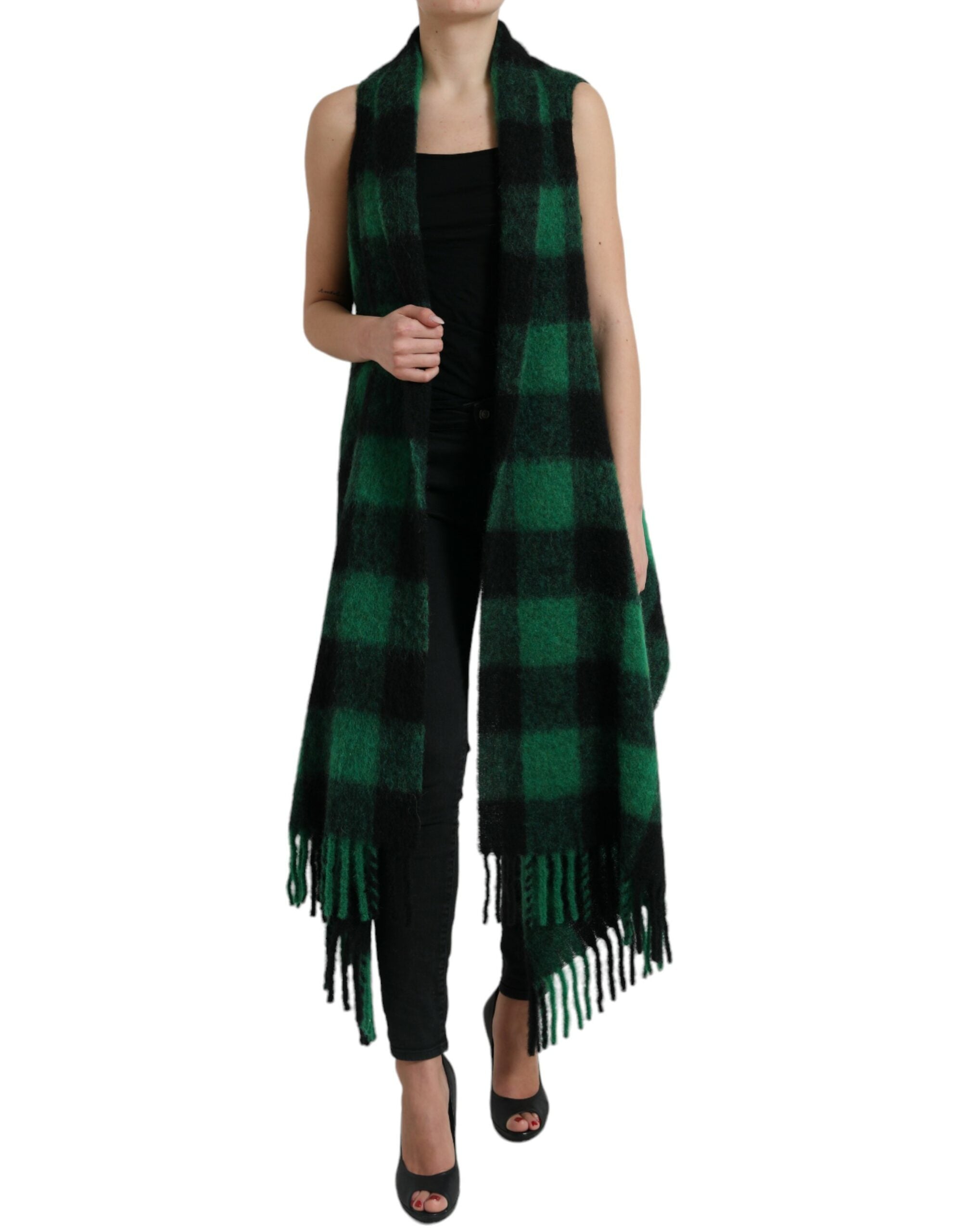 Dolce & Gabbana Dolce & Gabbana Black Green Buffalo Check Poncho Coat Women's Jacket