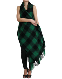 Dolce & Gabbana Dolce & Gabbana Black Green Buffalo Check Poncho Coat Women's Jacket