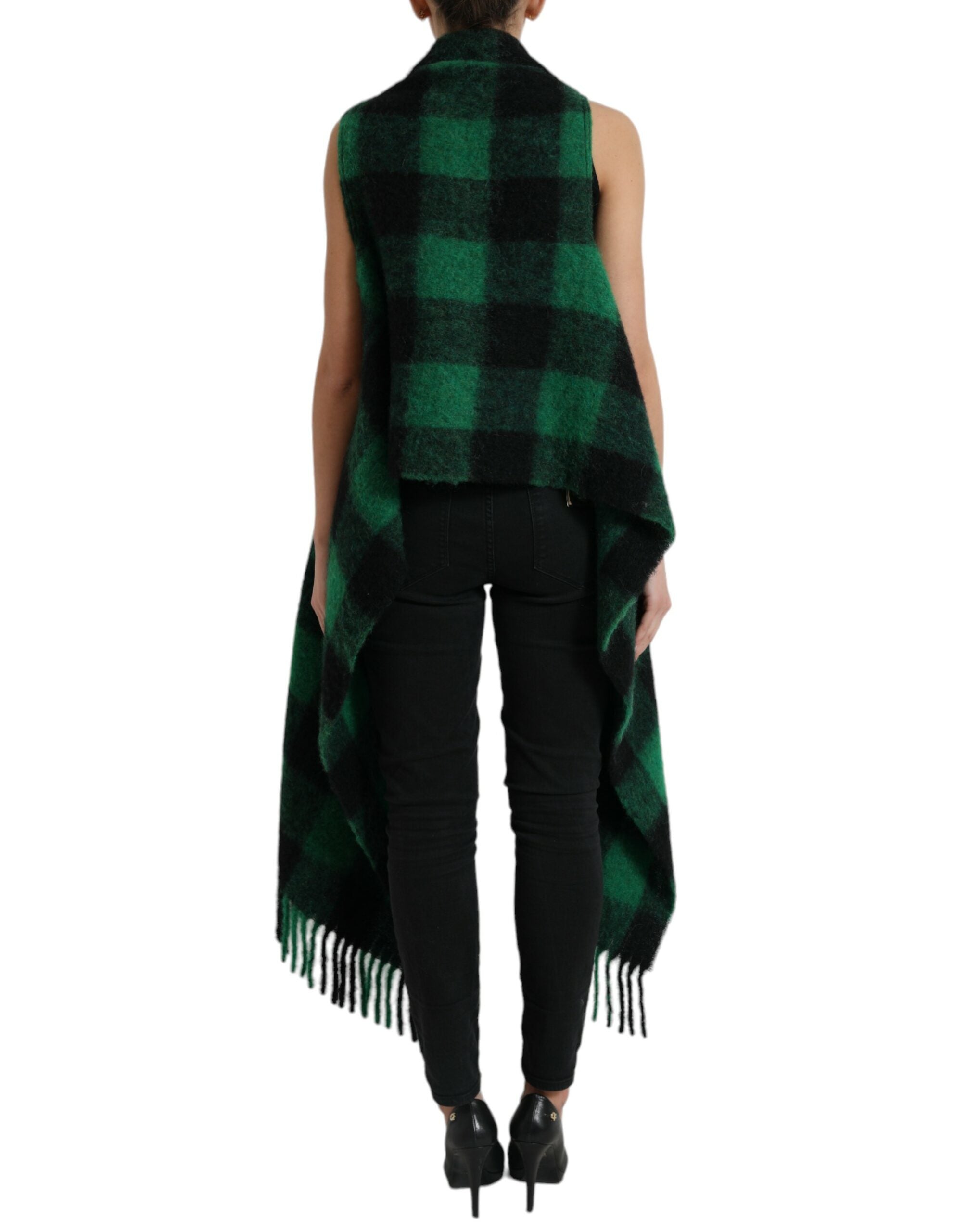 Dolce & Gabbana Dolce & Gabbana Black Green Buffalo Check Poncho Coat Women's Jacket