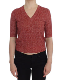 Dolce & Gabbana Red Wool Tweed Short Sleeve Sweater Women's Pullover