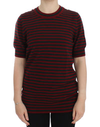 Dolce & Gabbana Red Gray Cashmere Short Sleeve Women's Sweater