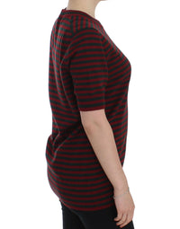 Dolce & Gabbana Red Gray Cashmere Short Sleeve Women's Sweater