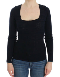 Ermanno Scervino Blue Knitted Wool Stretch Sweater Women's Top