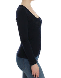 Ermanno Scervino Blue Knitted Wool Stretch Sweater Women's Top