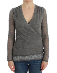 Ermanno Scervino Gray Wool Blend Stretch Long Sleeve Women's Sweater