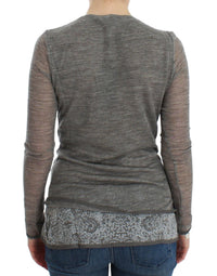 Ermanno Scervino Gray Wool Blend Stretch Long Sleeve Women's Sweater