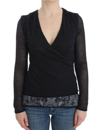 Ermanno Scervino Black Wool Blend Stretch Long Sleeve Women's Sweater