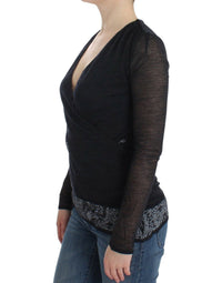 Ermanno Scervino Black Wool Blend Stretch Long Sleeve Women's Sweater