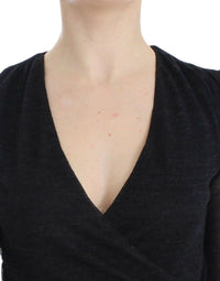 Ermanno Scervino Black Wool Blend Stretch Long Sleeve Women's Sweater