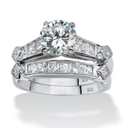 PalmBeach Jewelry Platinum-plated Sterling Silver Round Cubic Zirconia Bridal Ring Set Sizes 6-10