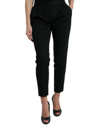 Dolce & Gabbana Black Wool High Waist Cropped Tapered Women's Pants