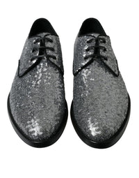 Dolce & Gabbana Dolce & Gabbana Silver Sequined Lace Up Men Derby Dress Men's Shoes