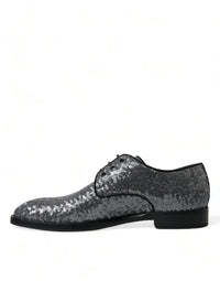 Dolce & Gabbana Dolce & Gabbana Silver Sequined Lace Up Men Derby Dress Men's Shoes