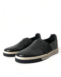 Dolce & Gabbana Black Croc Exotic Leather Sneakers Men's Shoes