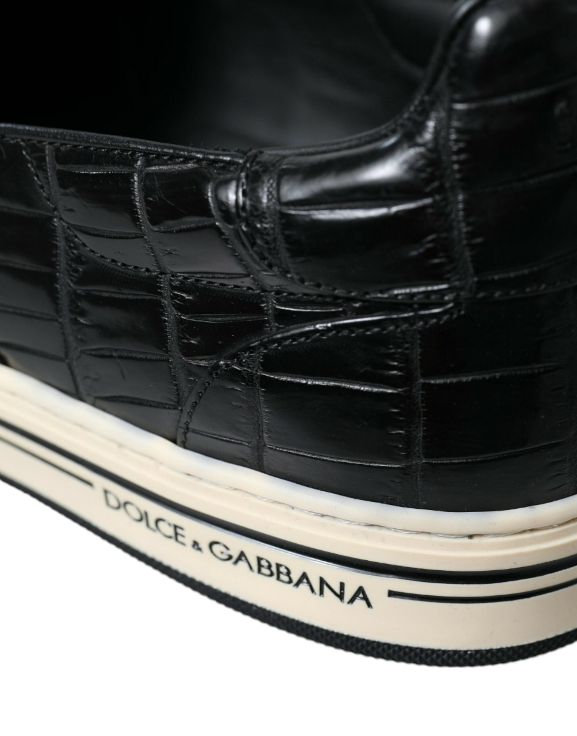 Dolce & Gabbana Black Croc Exotic Leather Sneakers Men's Shoes