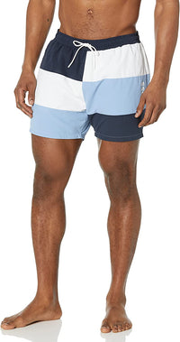 BOSS Men's Standard Court Color Block Swim Trunks, Night Sky Blue/Bright Alabaster/Soft Blue