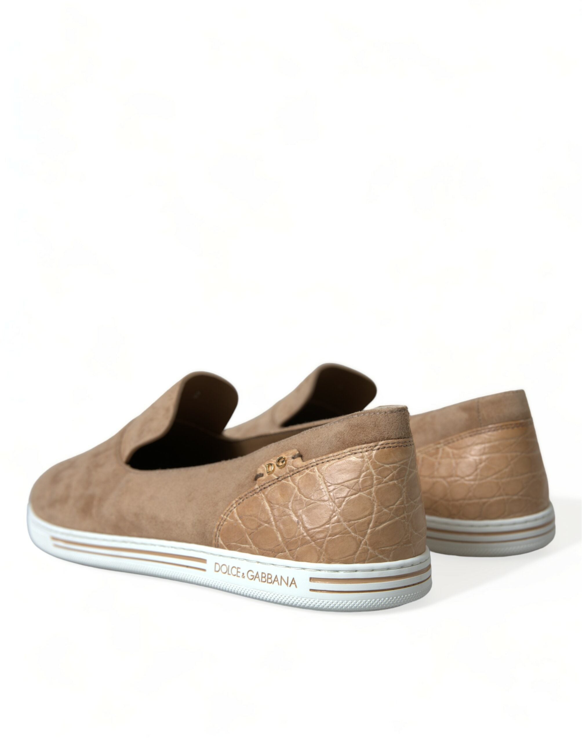 Dolce & Gabbana Beige Suede Caiman Men Loafers Slippers Men's Shoes