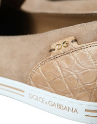 Dolce & Gabbana Beige Suede Caiman Men Loafers Slippers Men's Shoes