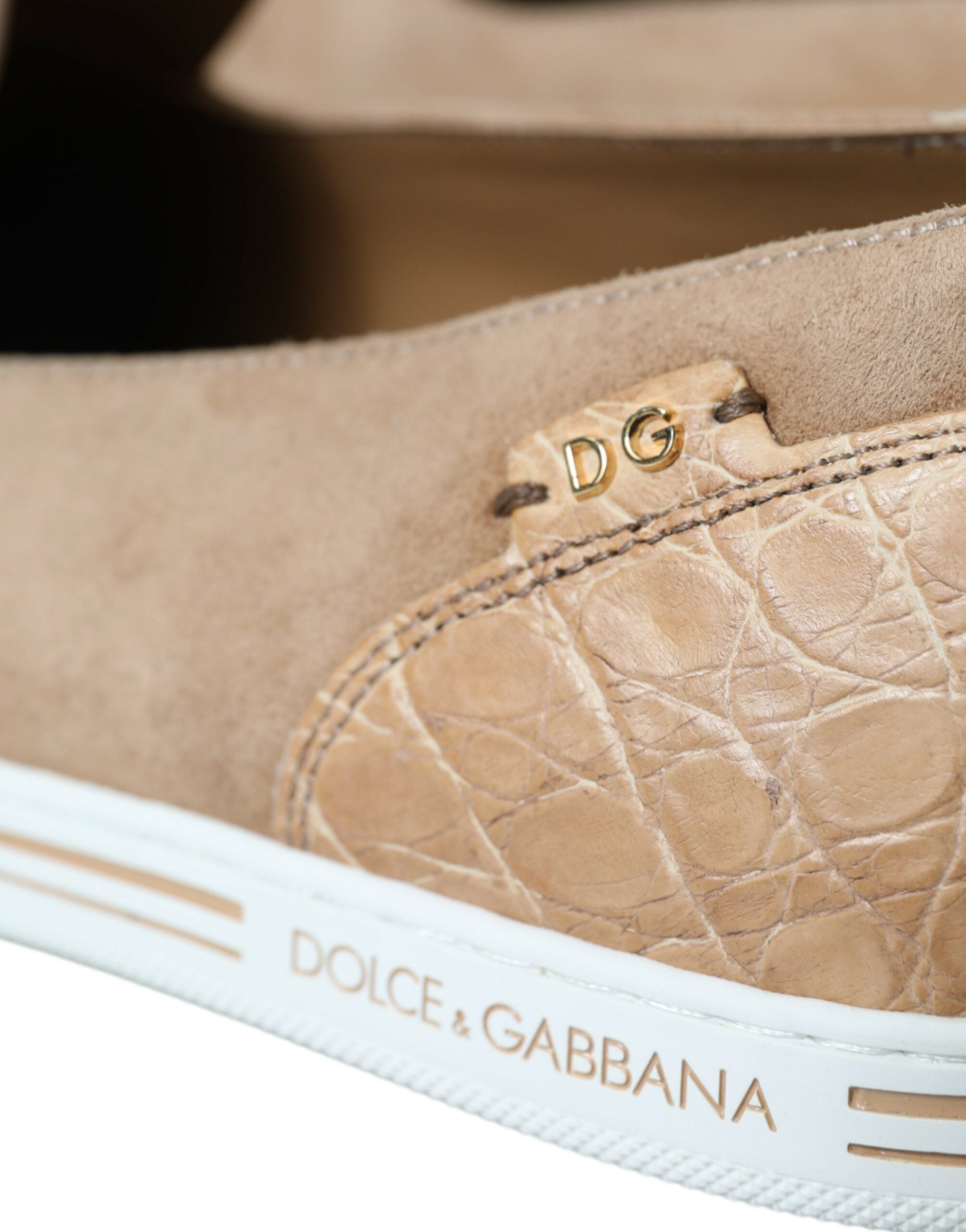 Dolce & Gabbana Beige Suede Caiman Men Loafers Slippers Men's Shoes