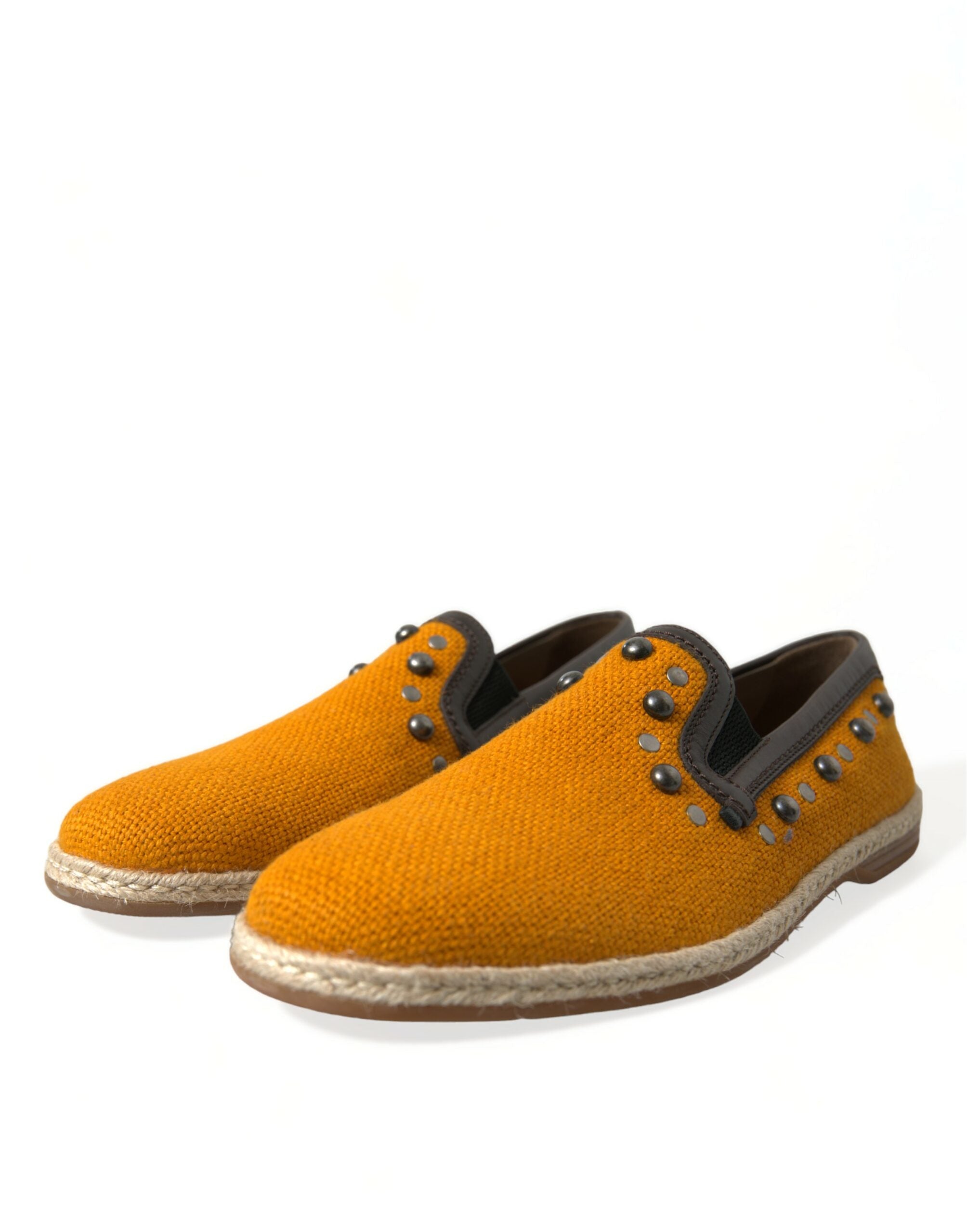 Dolce & Gabbana Orange Linen Leather Studded Loafers Men's Shoes