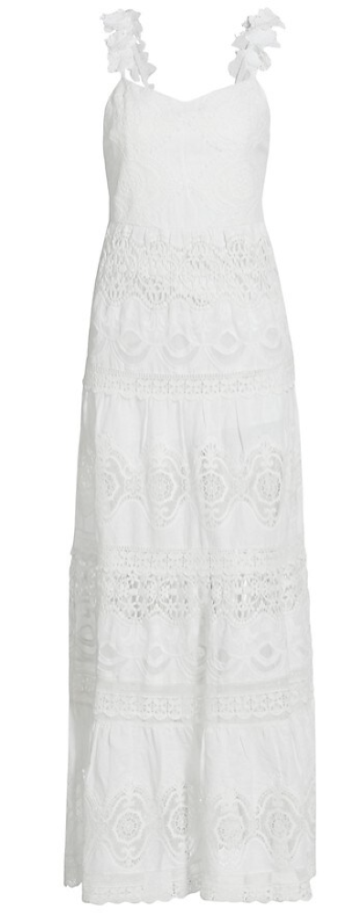 alice + olivia Solid White Alora Paneled Lace Maxi Dress