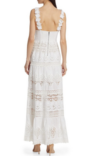 alice + olivia Solid White Alora Paneled Lace Maxi Dress
