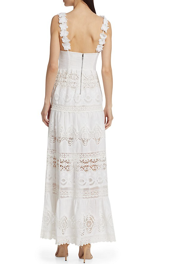 alice + olivia Solid White Alora Paneled Lace Maxi Dress