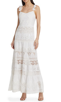 alice + olivia Solid White Alora Paneled Lace Maxi Dress