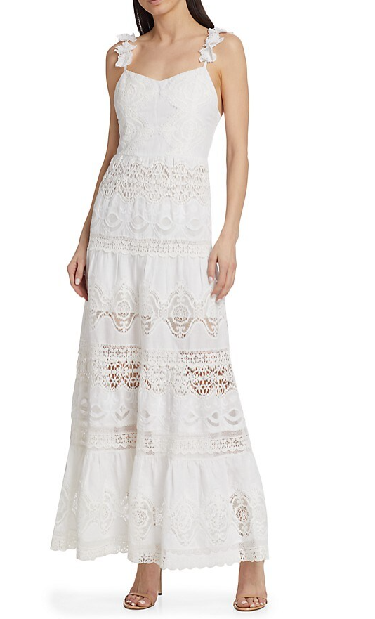 alice + olivia Solid White Alora Paneled Lace Maxi Dress