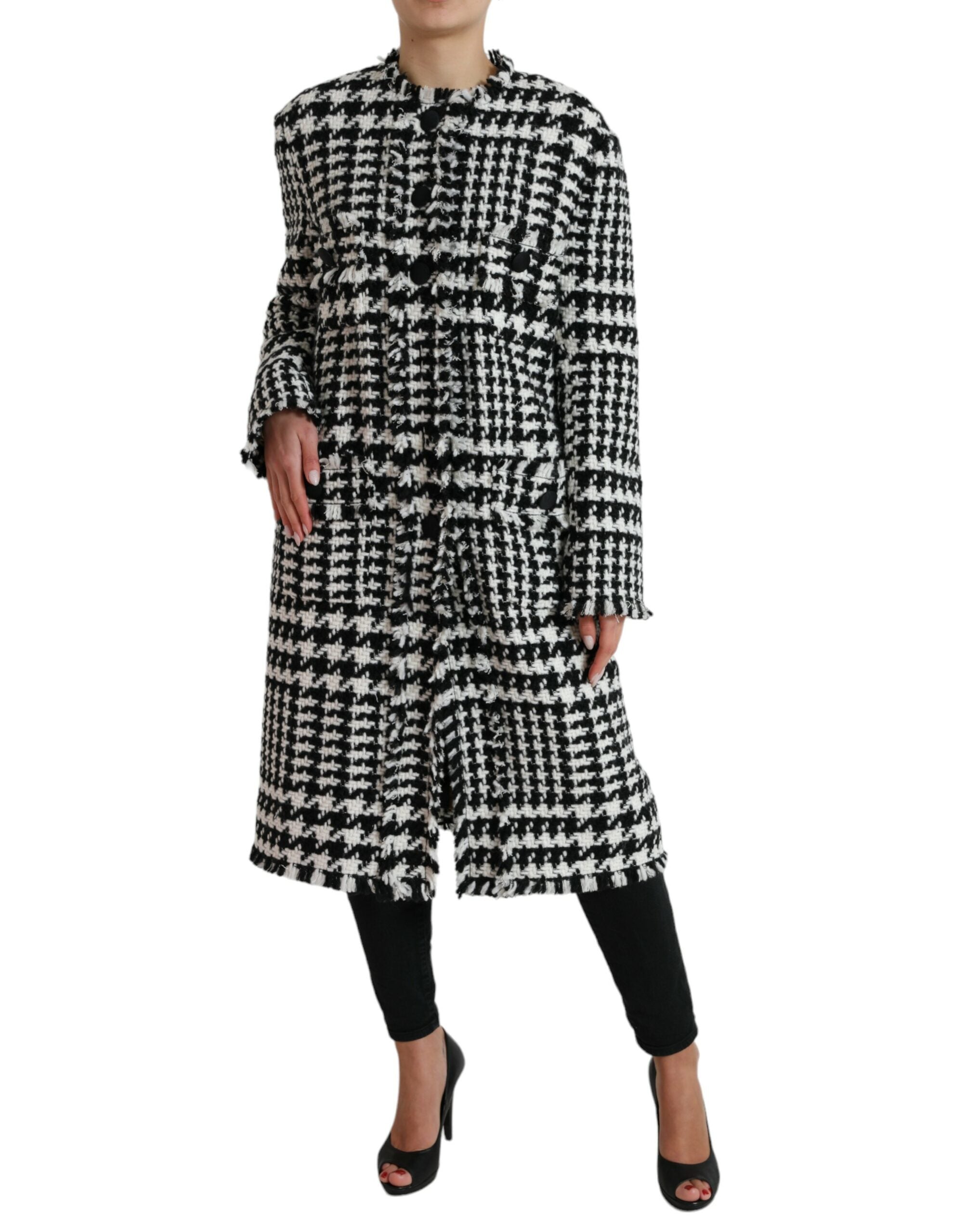 Dolce & Gabbana Dolce & Gabbana Black White Houndstooth Trench Coat Women's Jacket