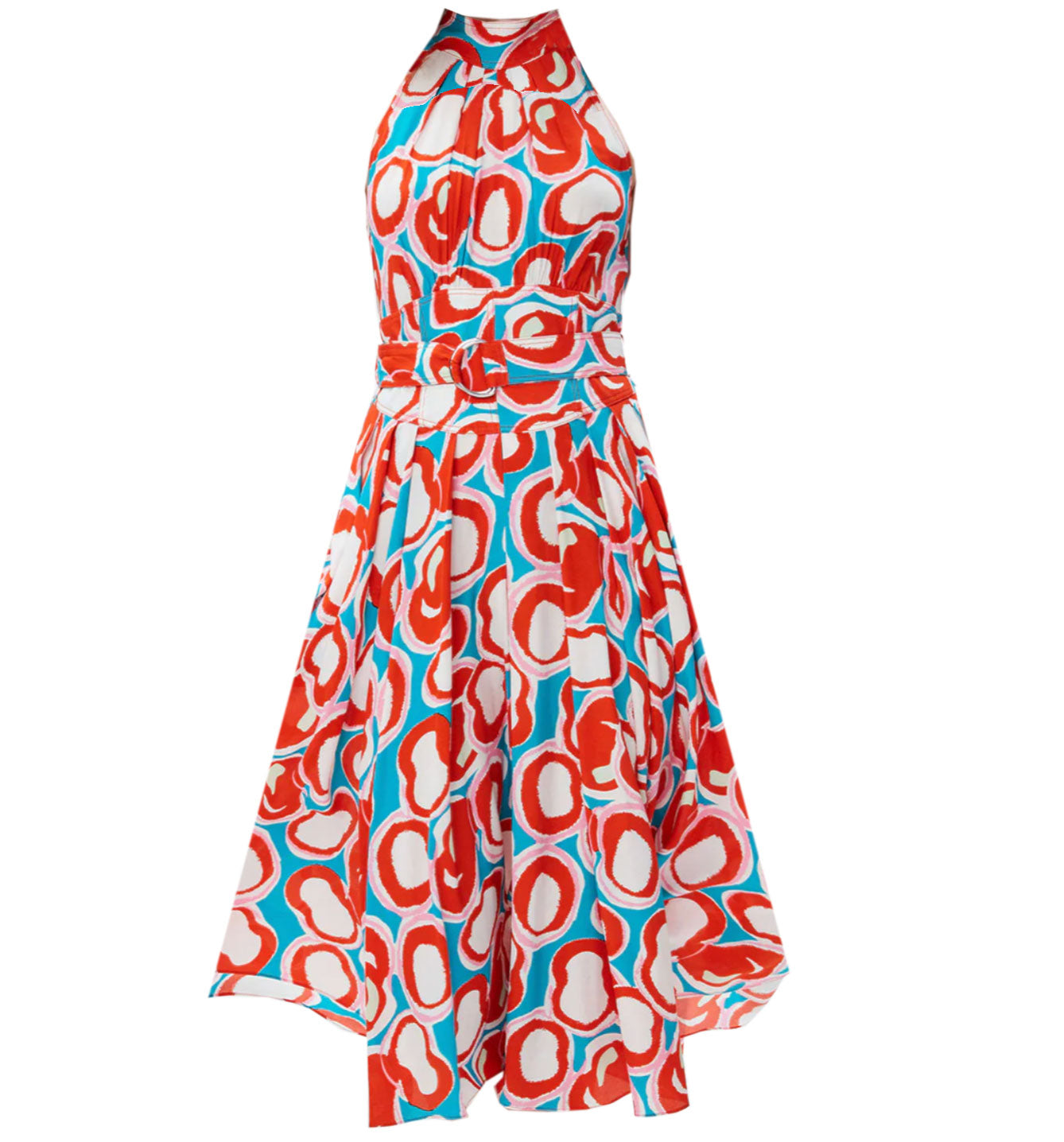 Diane von Furstenberg DVF Women's Nicola Belted Pleated Printed Woven Halterneck midi Dress