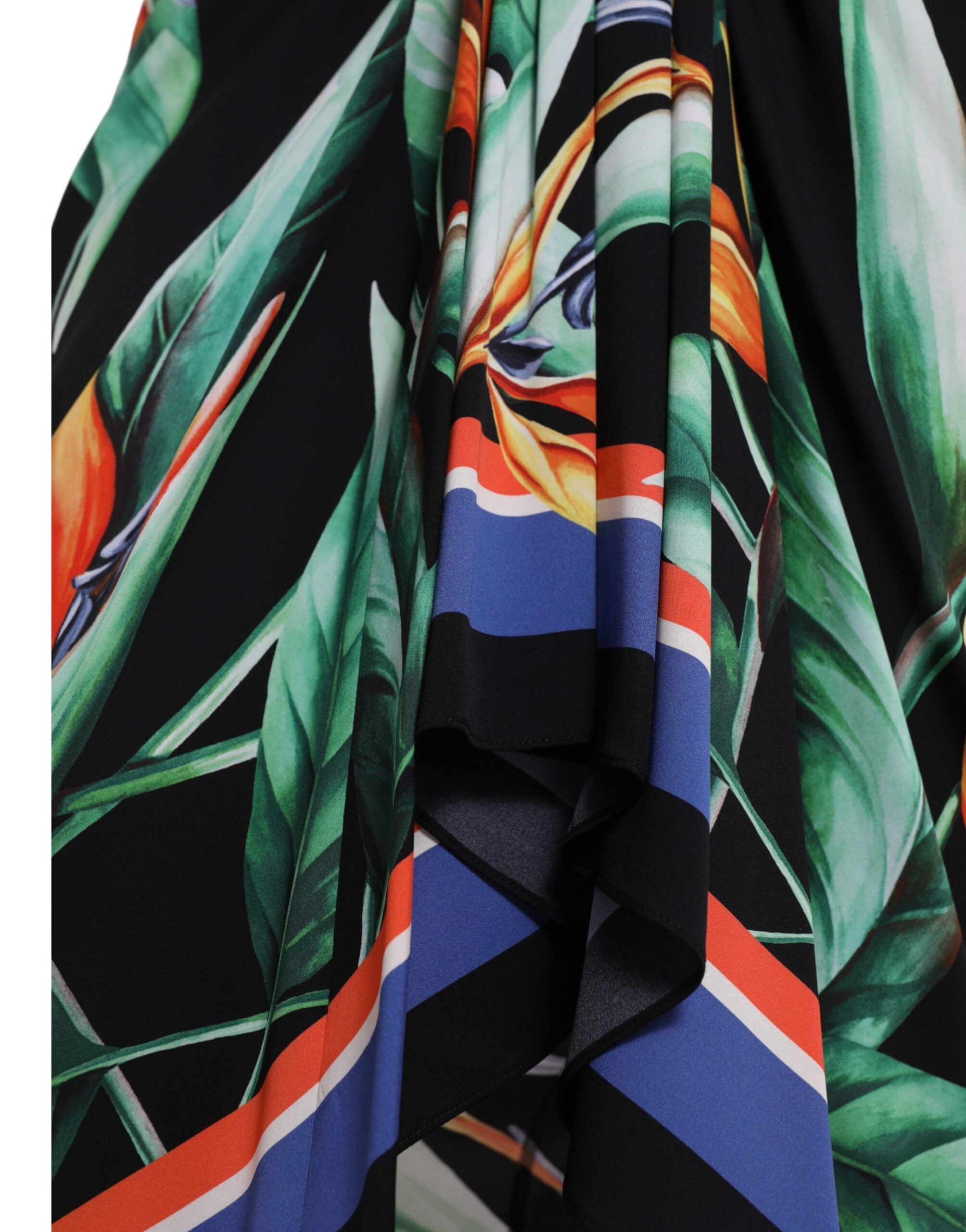 Dolce & Gabbana Black Strelitzia High Waist Wrap Midi Women's Skirt