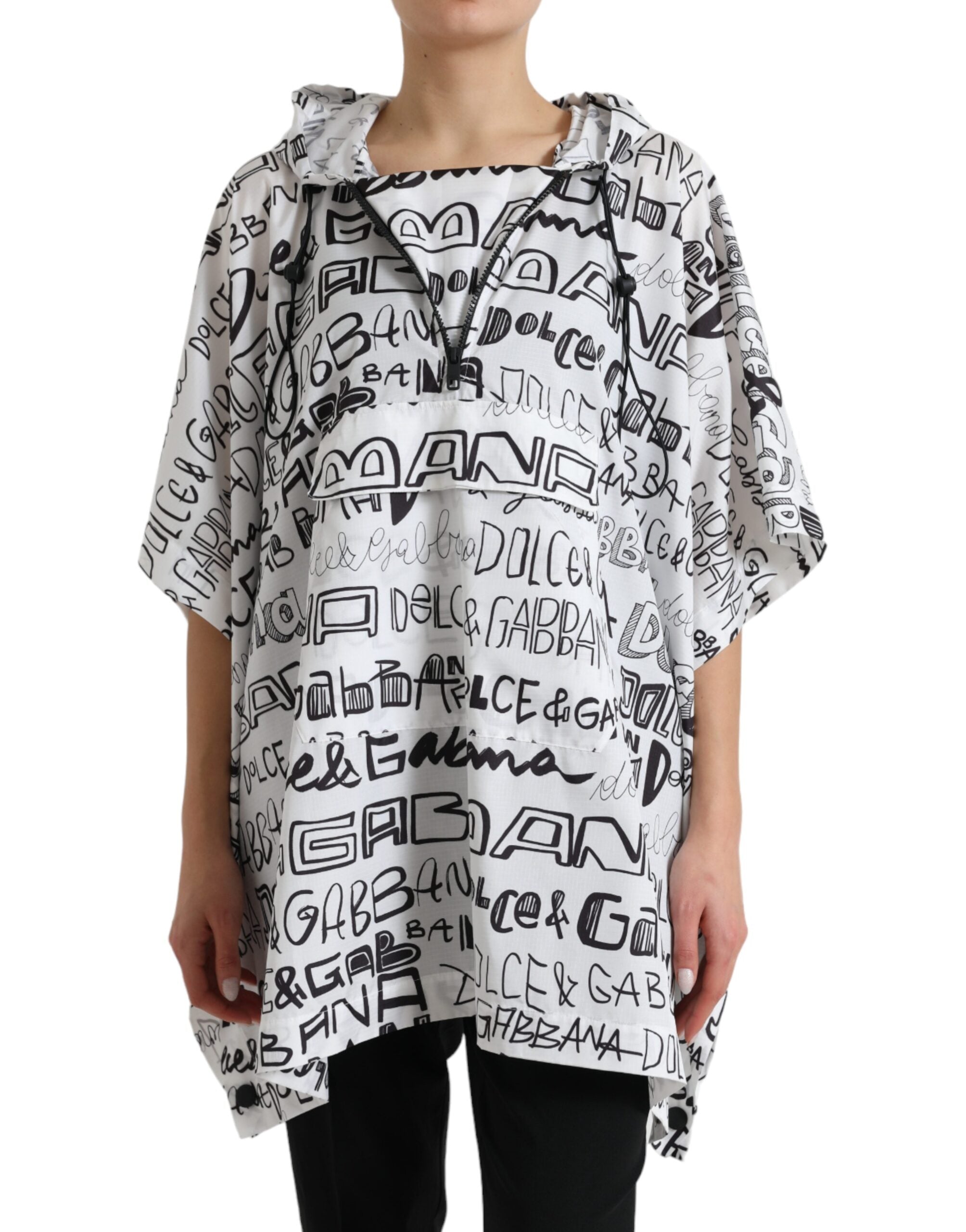 Dolce & Gabbana White Logo Print Hooded Blouson T-shirt Women's Top