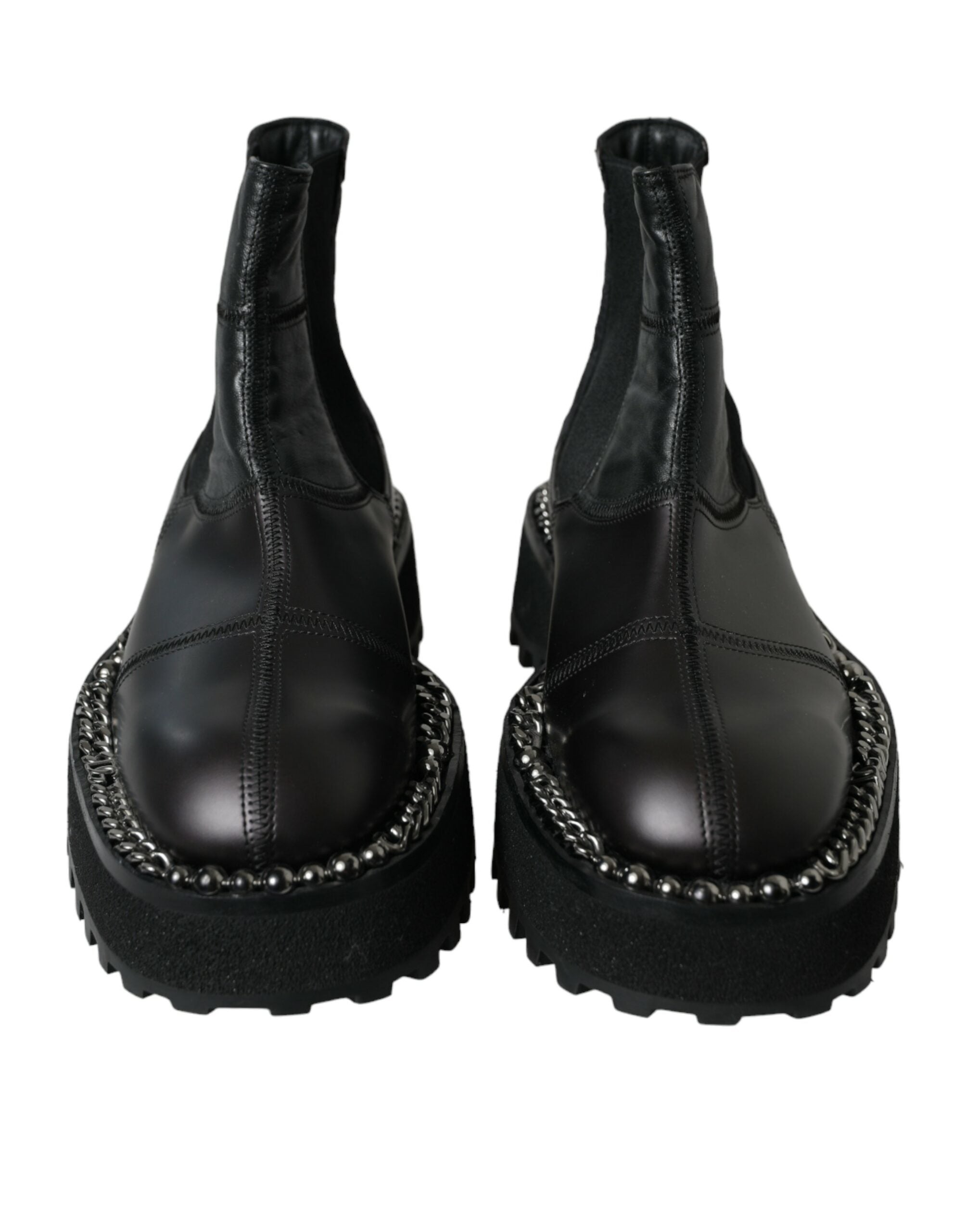 Dolce & Gabbana Black Leather Slip On Stretch Chelsea Boots Men's Shoes