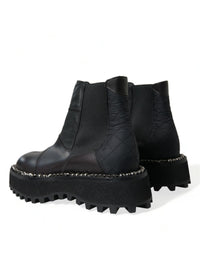 Dolce & Gabbana Black Leather Slip On Stretch Chelsea Boots Men's Shoes