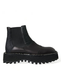 Dolce & Gabbana Black Leather Slip On Stretch Chelsea Boots Men's Shoes